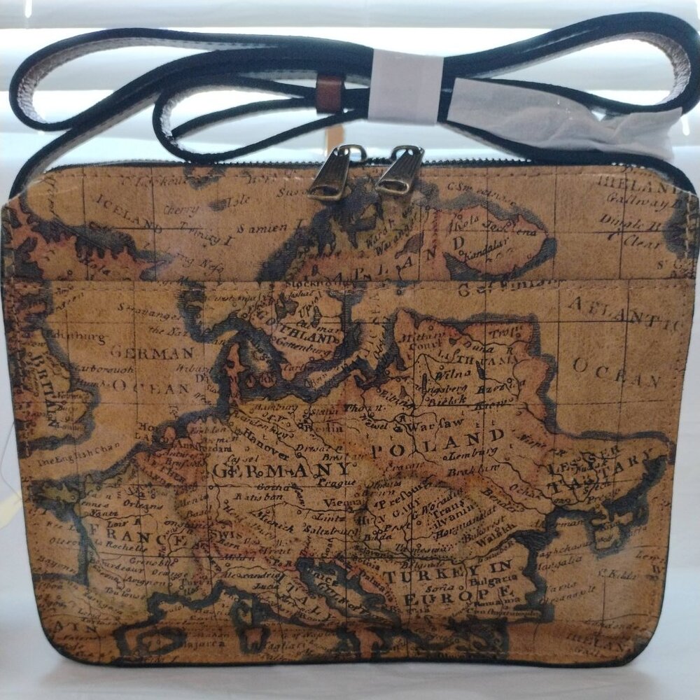 Patricia Nash Vallata Leather Adjustable Crossbody Bag European Map Print- NWT - Picture 6 of 10